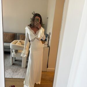 Meshki Ivory Lace-Trim Long Sleeve Maxi Dress